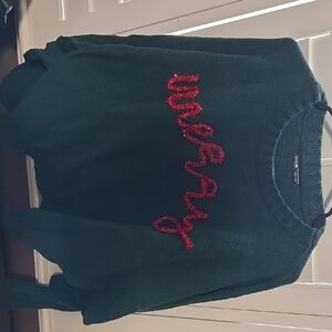 Green Sweater with Red Script